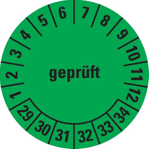Dreifke® Prüfplakette geprüft 29-34, grün, Dokumentenfolie, selbstklebend, Ø30mm, 500/Rolle von Dreifke