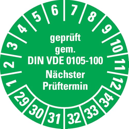 Dreifke® Prüfplakette geprüft gemäß VDE 0105-100, 29-34, grün, Dokumentenfolie, Ø 30mm, 18/Bogen von Dreifke