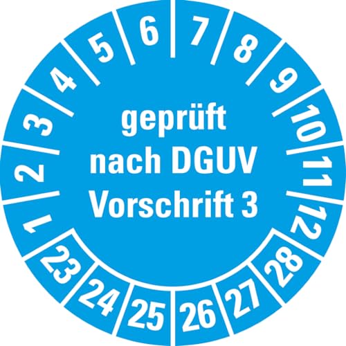 Dreifke® Prüfplakette geprüft nach DGUV Vorschrift 3, 23-28, hellblau, Folie, ablösbar, Ø 15mm, 60 Stück von Dreifke