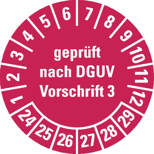 Dreifke® Prüfplakette geprüft nach DGUV Vorschrift 3 Nächster Prüftermin, 24-29, rot, Folie, ablösbar, Ø 20mm, 500/Rolle von Dreifke