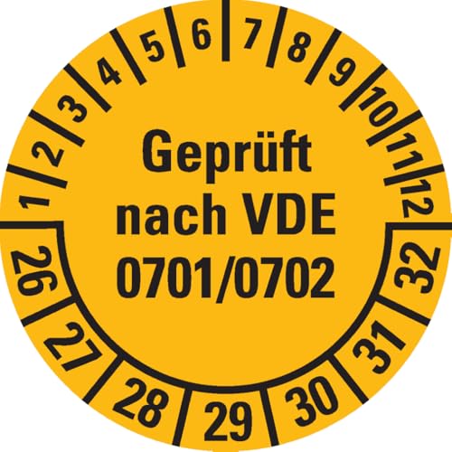 Dreifke® Prüfplakette geprüft nach VDE 0701, 26-32, gelb, Dokumentenfolie, Ø30mm, 500/Rolle von Dreifke