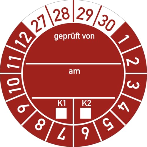 Dreifke® Prüfplakette geprüft von am K1/K2 2027-2030, Folie, Ø 30 mm, 10 Stück/Bogen von Dreifke
