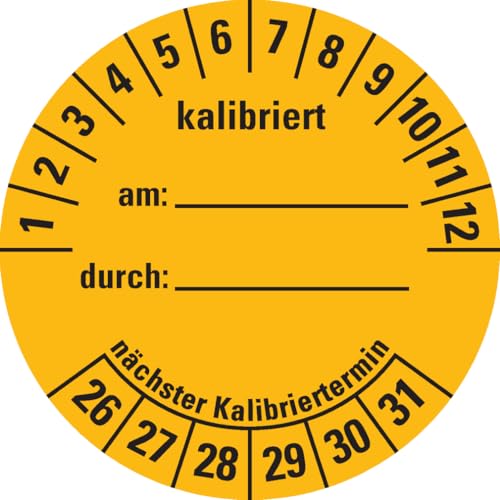 Dreifke® Prüfplakette kalibriert 26-31, gelb, Dokumentenfolie, selbstkl., Ø 40mm, 10 Stück von Dreifke