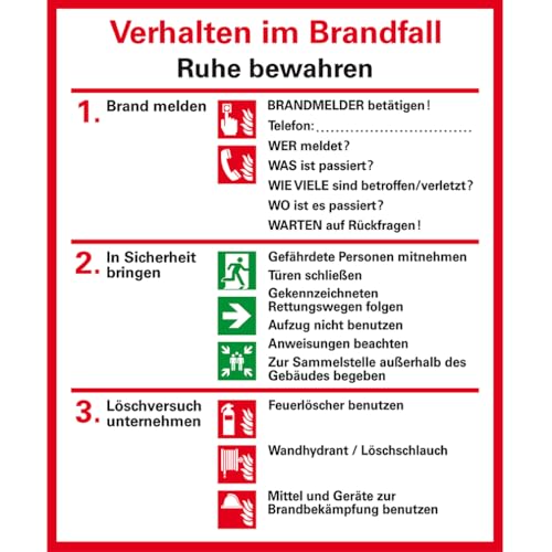 Dreifke® Verhaltensregeln Verhalten im Brandfall, ISO 7010, Folie, selbstklebend, 95x115mm von Dreifke