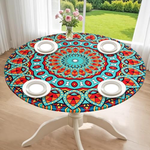 Dremisland 150cm Runde Wasserdichtes Tischdecke Mandala Elastische Tischdecken Tischtuch Outdoor Abwischbar Garten Tischdecke Tischschutz Abdeckung für Abendessen Küchen Party Sommer Dekor von Dremisland