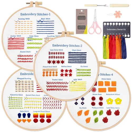 Dremisland Stickset für Anfänger 4 Stück Stickerei Set Erwachsene Kreuzstich Set Blumenmuster Pflanzen Embroidery Starter Kits mit Stickrahmen Werkzeuge Video Anleitung Stickset Handwerk von Dremisland