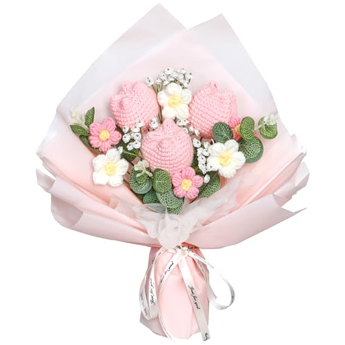 Dremisland Häkeln Blumenstrauß Künstliche Tulpen Blumen Kunstblumen Bouquet Häkelblumen Gestrickte Gehäkelte Fake Blumen Pflanzen Gestrickte Geschenk Blumenstrauß für Muttertag Freunde Familie von Dremisland
