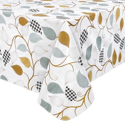 Dremisland Tischdecke Rechteck 152x213 cm Tischtuch Abwischbare Vinyl Wasserdicht öLdichte Tischdecke Abwaschbar mit Blattmuster Gartentischdecke mit Flanellrücken für Geburtstag Party Restaurant von Dremisland