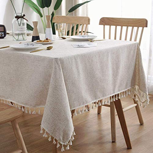 Demisland Beige Tischdecke Rechteckig Quaste Tischtuch Baumwolle Leinen Tischdecken Abwaschbar Staubdicht Couchtisch Table Cloth für Küche Picknick Weihnachts Tischdekoration von Dremisland