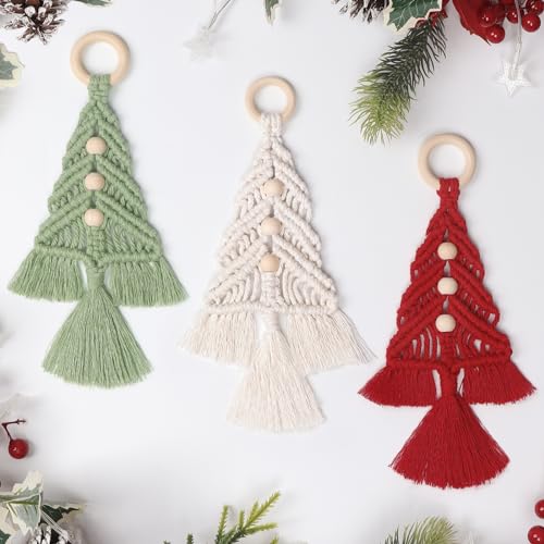 Dremisland Weihnachtsbaum Dekoration 3 Set Makramee Weihnachtsbaum Hängende Ornamente Boho Wandbehang Gewebte Quaste Fertig Makramee Kits Urlaub Partei liefert Wand Dekor Xmas Geschenk von Dremisland