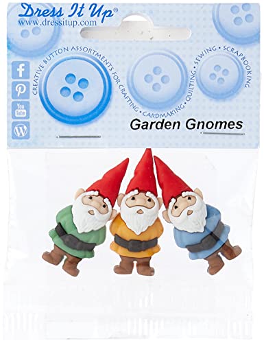 Dress It Up Button Garden Gnomes 39 x 16 mm 3 pcs. Multicolour, Multi-Colour, 10 x 8 x 1 cm von Dress It Up