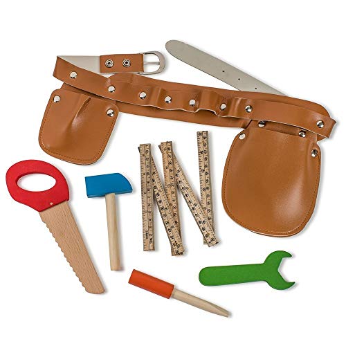 Dress Up America Konstruktion Fünf-Holz-Spielset enthält: Hammer, Klapplineal, Flachkopfschraubendreher, Schraubenschlüssel, Handsäge und Werkzeuggürtel von Dress Up America
