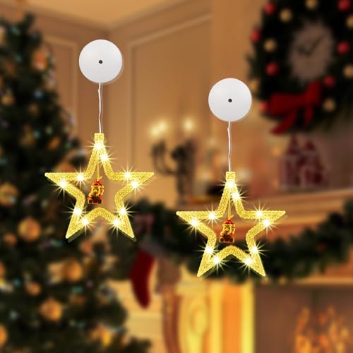 Drezesov LED Weihnachtsbeleuchtung Innen, 2 Stück LED Sterne Weihnachtsbeleuchtung Warmweiß Batteriebetriebene mit Saugnäpfe Weihnachtsdeko Fenster für Weihnachten Deko, Party,Hochzeit (Sterne) von Drezesov
