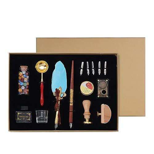 DriKou European Style Stift Set, Vintage Elegance Quill Pen Set mit Blotter Stamp Schmelzlöffel 5 Austauschbares Nibs für Paare, Älteste, Lehrer DriKou European Style Stift Set, Vintage Elegance Quill Pen Set mit Blotter Stamp Schmelzlöffel 5 Austauschbares Nibs für Paare, Älteste, Lehrer von DriKou