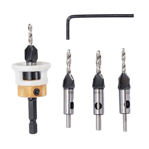 Drikou 5 PCs Countersink -Bohrer -Bit, Tiefenverstellbares -Bohrer mit L -Formschlüssel für Holzbearbeitung 0,11 Zoll 0,13 Zoll, 0,14 Zoll, 0,16 Zoll von DriKou