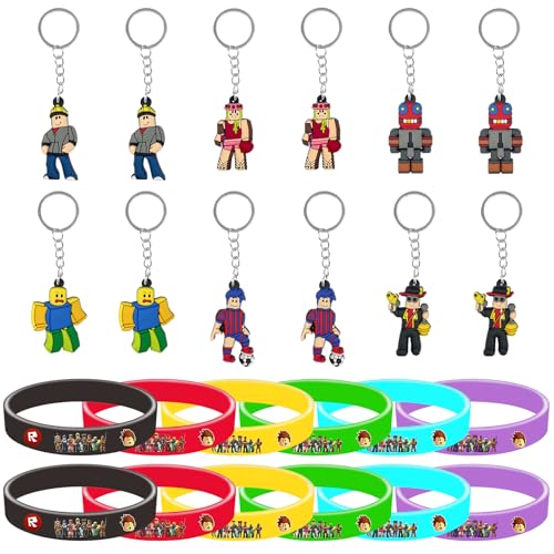 Driflo Roblx Partyzubehör, Schlüsselanhänger-Armband, R-oblx Party-Dekorationen, 24 Stück, R-oblx Geburtstagsdekorationen, Armbänder, Partytütenfüllung, Geburtstagsgeschenke, Geschenke für Kinder-Fans von Driflo