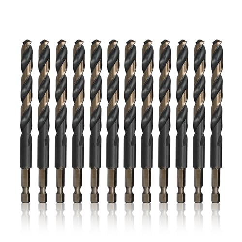 Drill America 12 Stück Sechskant-Bohrer, 6,35 mm, Schnellwechsel, Spaltspitze, 135° Splitpunkt, Gold, Schwarz von Drill America