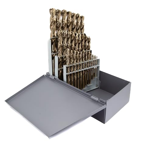 HSS-America D/ACO Serie-Cobalt-Bohrer Bit-Set in Metall Fall (13–115-teiliges Set, 1/40,6 cm-1,"A-Z, 1-# 80, 1,00 mm – 13.00 mm), Split Point, Gold Finish, Spiral Flute, 1/16" - 1/2" x 3/8" Shank, 1 von Drill America