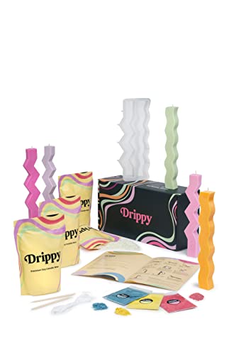Drippy™ Kerzen-DIY-Set für zu Hause für Anfänger, Kerzen selber machen für Erwachsene. Packungsinhalt: Öko-Sojawachs, Kerzenformen, Farbstoffe, Dochte, Geschenk – Zickzack- und Wellenformen von Drippy