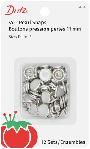 Dritz 7/16-Inch Pearl Snap Fasteners, 12 Sets, White Druckknöpfe, Metall, Weiß, Size 16 12-Pack von Dritz