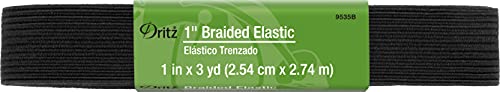 Dritz 9535B 1" Braided Elastic, 3-Yards Long, Black Geflochtenes, elastisches, Gummi, schwarz von Dritz