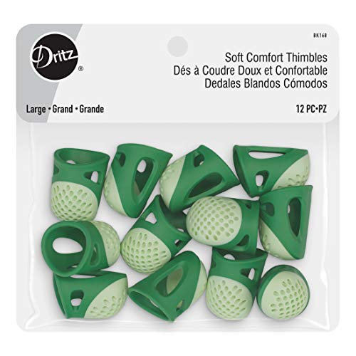 Dritz BK168 Soft Comfort Thimbles Fingerhüte, Textil, Grün, Large, 12 stück von Dritz