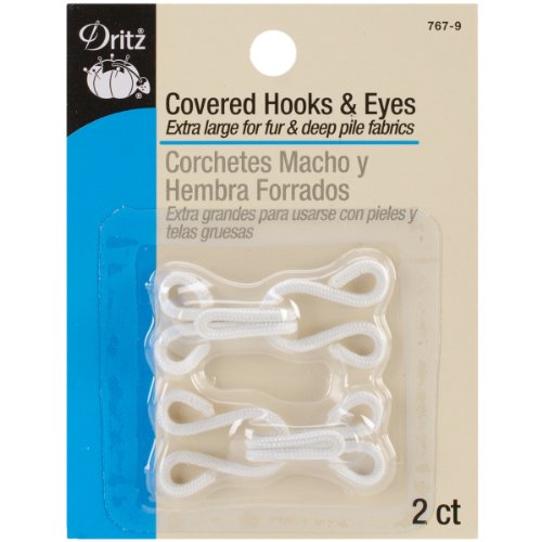 Dritz Covered Hooks & Eyes, 2 pc Haken und Ösen, Metall, Weiß, Extra-Large Eye Closures, 2 von Dritz