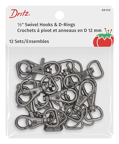 Dritz Drehhaken und D-Ringe, 1,27 cm (1/2 Zoll), Gunmetal Tasche und Tragetasche, Zubehör, 12 Stück von Dritz