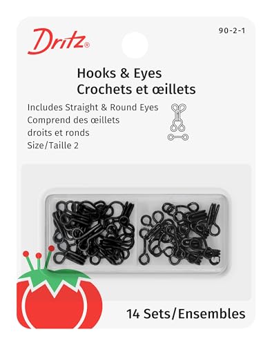 Dritz Hooks and Eyes, Size 2, 14 Count, Black-Steel Haken und Ösen, Stahl, Schwarz von Dritz