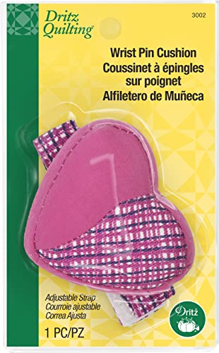 Dritz Quilting Herz-Handgelenk-Nadelkissen mit verstellbarem Riemen, 1 Stück, Grün, Rosa oder Lila, 5,1 cm von Dritz