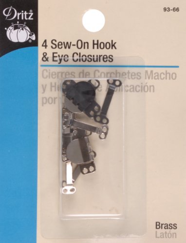 Dritz Sew-On Hook & Eye Closures, Black, 4 Set Haken und Ösen, Messing, Schwarz und Nickel von Dritz