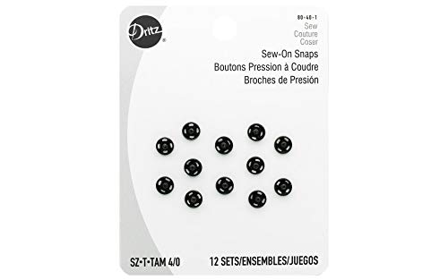 Dritz Sew-On Snaps, Size 4/0, 12 Sets, Black Druckknöpfe zum Aufnähen, Messing, Schwarz von Dritz