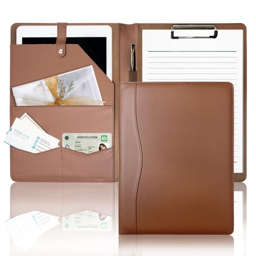 Drlmeio Klemmbrett A4, PU-leder Konferenzmappe A4 mit Klemmbrett Schreibmappe Business Mappe A4 Braun Klemmbrettmappe A4 Elegant Dokumentenmappe für Damen Herren Wasserdicht Rutschfest von Drlmeio
