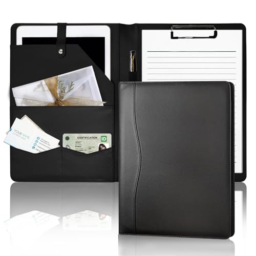 Drlmeio Klemmbrett A4, PU-leder Konferenzmappe A4 mit Klemmbrett Schreibmappe Business Mappe A4 Schwarz Klemmbrettmappe A4 Elegant Dokumentenmappe für Damen Herren Wasserdicht Rutschfest von Drlmeio