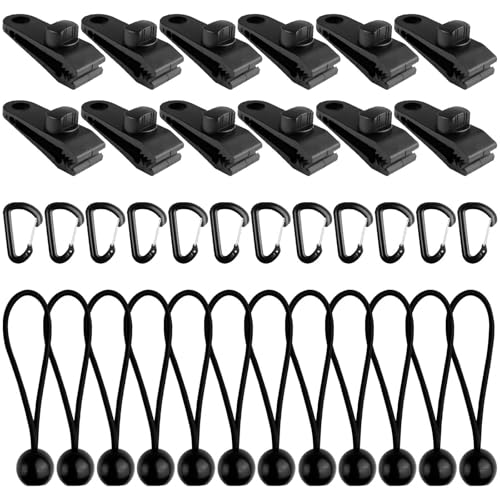 Dromzen 36 Stück Planenklammern, Zeltplanen Spanner, Zeltplane Clips, Zelt Clip, Teiliges Planenclips, Planenspanner Zelt Tarp, Planenclips mit Spanngummi, Panngummis mit Kugel Planenspanner(Schwarz) von Dromzen