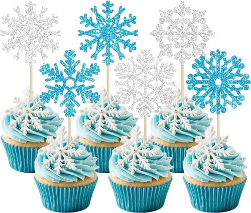 40 Stücke Schneeflocke Tortendeko Muffin Deko Geburtstag Cupcake Toppers Set Kuchen Dekoration Cake Topper für Kinder von Drookaen