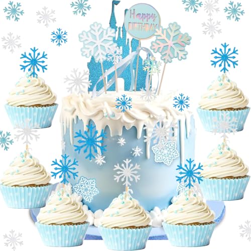 Drookaen Frozen Tortendeko, Kreisförmige Schneeflocke, Happy Birthday, Glitter Schloss Muffin Deko, Eiskönigin Tortendeko, Kuchen Deko für Mädchen Kinder Geburtstag Party Drookaen Frozen Tortendeko, Kreisförmige Schneeflocke, Happy Birthday, Glitter Schloss Muffin Deko, Eiskönigin Tortendeko, Kuchen Deko für Mädchen Kinder Geburtstag Party von Drookaen