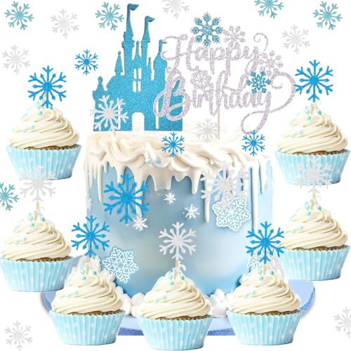 Drookaen Frozen Tortendeko, Silbernes Glitter Schneeflocke, Happy Birthday, Glitter Schloss Tortendeko Muffin Deko, Eiskönigin Tortendeko, Kuchen Deko für Mädchen Kinder Geburtstag Party Drookaen Frozen Tortendeko, Silbernes Glitter Schneeflocke, Happy Birthday, Glitter Schloss Tortendeko Muffin Deko, Eiskönigin Tortendeko, Kuchen Deko für Mädchen Kinder Geburtstag Party von Drookaen