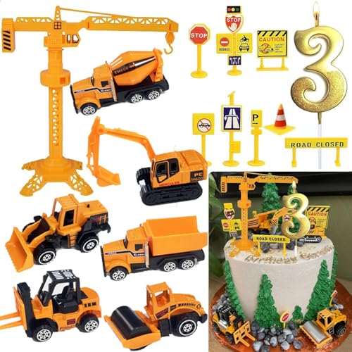 Drookaen Kuchen Deko Baustelle, Metall Kunststoff Bagger Spielzeugauto, Baustellen Fahrzeuge Tortendeko mit Baufahrzeug Verkehrsschilder Gold Glitter Geburtstag Zahl 3 Kerzen Drookaen Kuchen Deko Baustelle, Metall Kunststoff Bagger Spielzeugauto, Baustellen Fahrzeuge Tortendeko mit Baufahrzeug Verkehrsschilder Gold Glitter Geburtstag Zahl 3 Kerzen von Drookaen