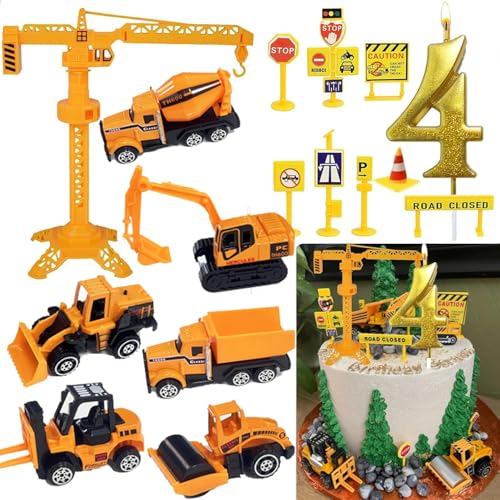 Drookaen Kuchen Deko Baustelle, Metall Kunststoff Bagger Spielzeugauto, Baustellen Fahrzeuge Tortendeko mit Baufahrzeug Verkehrsschilder Gold Glitter Geburtstag Zahl 4 Kerzen Drookaen Kuchen Deko Baustelle, Metall Kunststoff Bagger Spielzeugauto, Baustellen Fahrzeuge Tortendeko mit Baufahrzeug Verkehrsschilder Gold Glitter Geburtstag Zahl 4 Kerzen von Drookaen