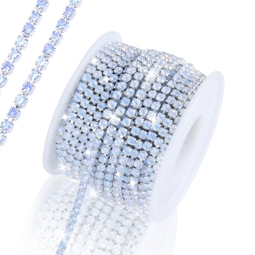 Strass-Kette, 3 mm, 9,1 m, 1 Rolle Strass-Kette, für Bastelarbeiten, Hochzeitsdekoration, Kristallkrallenkette, zum Aufnähen von Kleidung, Schuhen (SS12/Hellblau) von Dropower