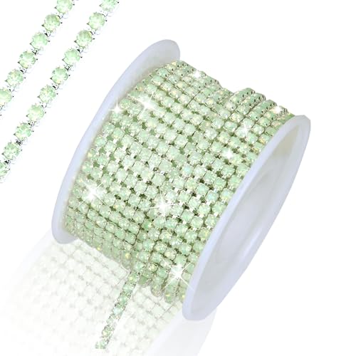 Strass-Kette, 3 mm, 9,1 m, 1 Rolle Strass-Kette, für Bastelarbeiten, Hochzeitsdekoration, Kristallkrallenkette, zum Aufnähen von Kleidung, Schuhen (SS12/Hellgrün) von Dropower