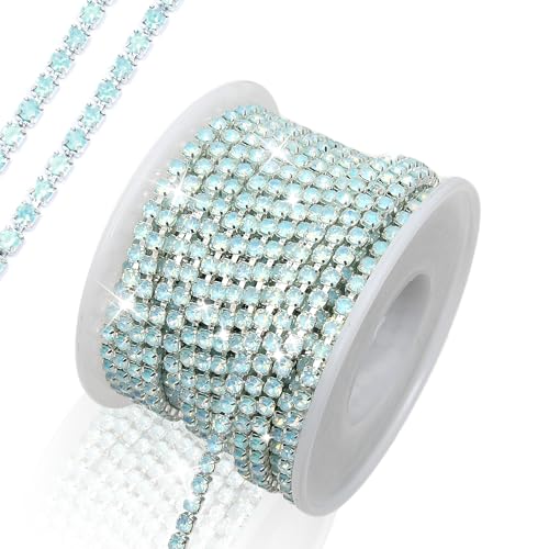 Strass-Kette, 3 mm, 9,1 m, 1 Rolle Strass-Kette, für Bastelarbeiten, Hochzeitsdekoration, Kristallkrallenkette, zum Aufnähen von Kleidung, Schuhen (SS12/Seeblau) von Dropower