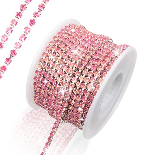 Strass-Kette, 9,1 m, 3 mm, 1 Rolle Strass-Kette, für Bastelarbeiten, Hochzeitsdekoration, Kristallkrallenkette, zum Aufnähen von Kleidung, Schuhen (SS12/Rose) von Dropower