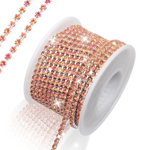 Strass-Kette, 9,1 m, 3 mm, 1 Rolle Strass-Kette, für Bastelarbeiten, Hochzeitsdekoration, Kristallkrallenkette, zum Aufnähen von Kleidung, Schuhen (SS12/Rot) von Dropower