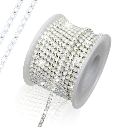 Strass-Kette, 9,1 m, 3 mm, 1 Rolle Strass-Kette, für Bastelarbeiten, Hochzeitsdekoration, Kristallkrallenkette, zum Aufnähen von Kleidung, Schuhen (SS12/Weiß) von Dropower