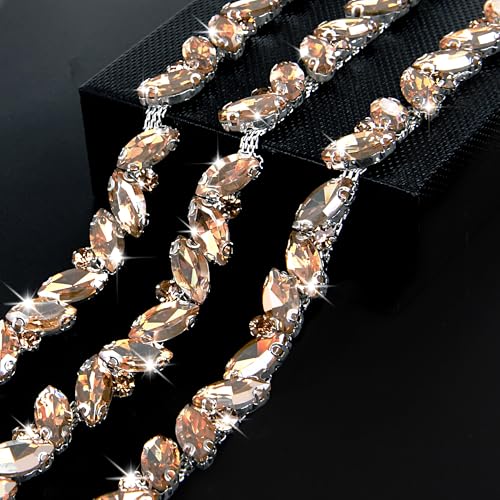 Strass-Kette, 91 cm, glitzernde Strass-Kette, Blattform, Kristallkettenapplikation für Hochzeitsstrauß, Brautkostüm, Party-Dekoration, DIY Handwerk (Champagner) von Dropower