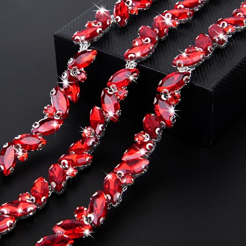Strass-Kette, 91 cm, glitzernde Strasskette, Blattform, Kristallkettenapplikation für Hochzeitsstrauß, Brautkostüm, Party-Dekoration, DIY Handwerk (rot) von Dropower