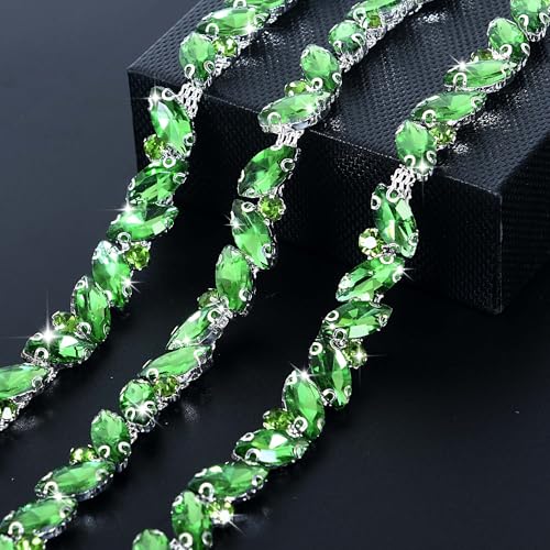 Strass-Kette, Strass-Kette, Blattform, Kristallkette, Applikation für Hochzeitsstrauß, Brautkostüm, Party-Dekoration, DIY-Handwerk (Hellgrün) von Dropower