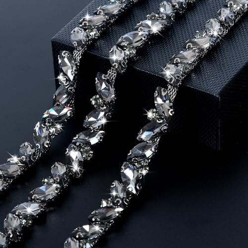 Strass-Kette, Strass-Kette, Blattform, Kristallkettenapplikation für Hochzeitsstrauß, Brautkostüm, Party-Dekoration, DIY-Handwerk, 91 cm, Grau von Dropower